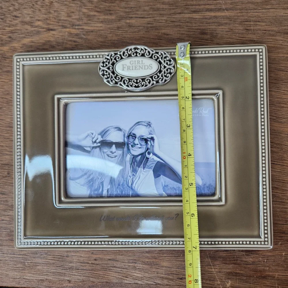 Grasslands Road Girl Friends Ceramic Picture Frame 4x6 Taupe Silver Beads 446623